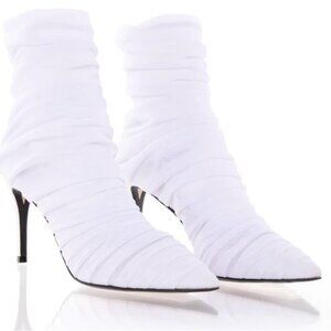 39/8.5❤️Made In ITALY White Mesh & Leather HIGH Heels Ankle Boots Wedding Shoes